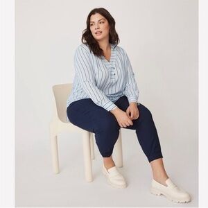 New Light Blue & Navy Striped Tunic Top Size 1X